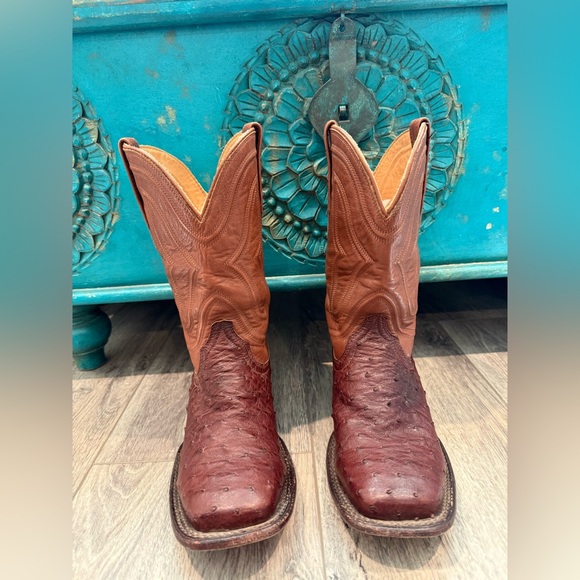 Tecovas THE EMMITT OSTRICH Roper Square toe cowboy boot Sz 9.5 D - Picture 2 of 11